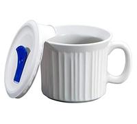 CORNINGWARE French White Pop-Ins 20-Ounce Mug with Blue Vented Plastic Cover, White