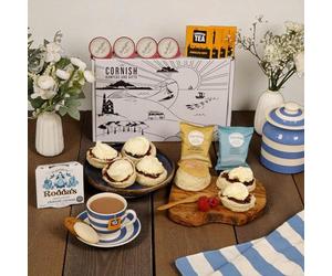 Cornish Afternoon Cream Tea Hamper - 4 Person Deluxe Cream Tea - Fresh Scones, Tea, Jam, Cornish Biscuts & Roddas Clotted Cream, Elegant Packaging Gift - Birthday, Anniversary & Special Occasions