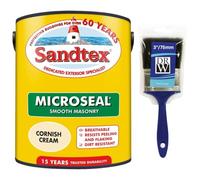 Cornish Cream Microseal Smooth Masonry Paint 5L+3" Brush | Exterior Wall Paint for Brick Render Concrete and Stone | Long Lasting Weather Protection | Smooth Matt Masonry Finish for Exterior Walls