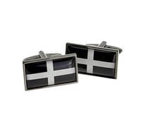 Cornish Flag of St Piran in Gunmetal Frame Cufflinks in a Black Leatherette Box - X2N9958-CORNWALL-XCBOX