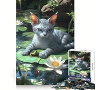 Cornish Rex Cat And Frog on Lily Pad Jigsaw 1000 Pieces for Teenagers Reason Skill, Stress Relief Play, Enjoyable Challenge, Nice Art (38x52cm)