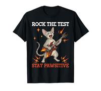 Cornish Rex Cat Playing Guitar Rock The Test Stay Pawsitive T-Shirt