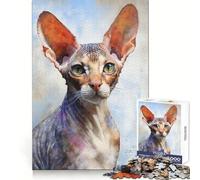 Cornish Rex Cat Sketch Jigsaw Puzzles 1000 Piece for Teenagers Brain Think, Smooth Connection, Real Challenge, Festive Gift (38x52cm)