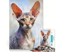 Cornish Rex Cat Sketch Jigsaw Puzzles 1000 Piece for Teenagers Brain Think, Smooth Connection, Real Challenge, Festive Gift (38x52cm)