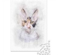 Cornish Rex Cat Watercolor Adult 1000-Piece Jigsaw Puzzle, 52x38cm/1000pcs, for Progress Whenever Time Allows; White Cardboard for Simple Sorting