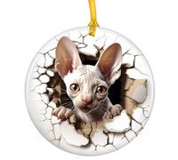 Cornish Rex Cat Xmas Ornaments Ceramic Crimbo Baubles With Ribbon Christmas Tree Decorations
