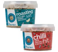Cornish Sea Salt - Bundle - Roasting Celtic Sea Salt and Chilli Hit - Michelin Starred Chef Approved - Herbs, Spices & Seasonings - Spices for Cooking, Kitchen Accessories - 50g and 50g