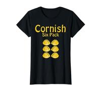 Cornish Six Pack, Cornish Pasty Cornwall Fun Value Graphic T-Shirt, Women, Black, L