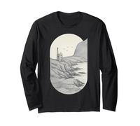 Cornish Tin Mine s Engine House s Cornwall Linocut Ocean Long Sleeve T-Shirt