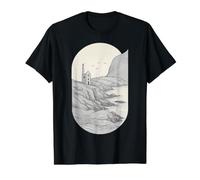 Cornish Tin Mine s Engine House s Cornwall Linocut Ocean Value Graphic T-Shirt, Men, Black, XL