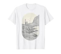 Cornish Tin Mine s Engine House s Cornwall Linocut Ocean Value Graphic T-Shirt, Men, White, XL