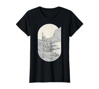 Cornish Tin Mine s Engine House s Cornwall Linocut Ocean Value Graphic T-Shirt, Women, Black, M