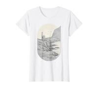 Cornish Tin Mine s Engine House s Cornwall Linocut Ocean Value Graphic T-Shirt, Women, White, L