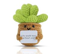Cornly yumi Emotional Support Gift, Positive Plant Crochet Dolls, Handmade Knitted Cactus Galentines Gifts with Encouragement Card, Positive Animals for Home Desktop Decoration (Succulent)