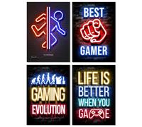 Cornly yumi Gaming Posters Wall Art Set, 4 PCS Gaming Wallpaper, 8 X 10 Inch Unframed Neon Game Posters, Wall Stickers for Boys, Teenagers, Kids Bedroom Playroom Home