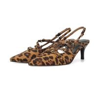 CORNMOOD Slingback Kitten Heels for Women Stiletto Heels Pointed Toe with Buckle Strap Heeled Sandals Pump Shoes Sexy, Leopard Print, 7 UK