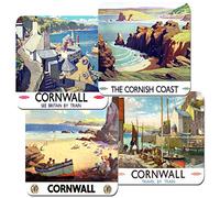 Cornwall By Rail Vintage Poster Coasters Set Of 4 Train Travel Tourism. Cork Backed