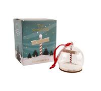 Cornwall Glass Bauble | Christmas Tree Decoration | Glass Ornament with Wooden North Pole Design | Festive Keepsake | Boxed