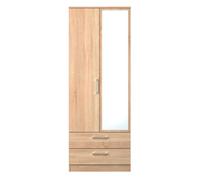Cornwall Tall 2 Drawer Mirrored Wardrobe In Bardolino Oak (Ready Assembled)