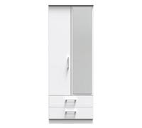 Cornwall Tall 2 Drawer Mirrored Wardrobe In White Matt (Ready Assembled)