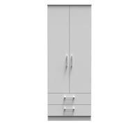Cornwall Tall 2 Drawer Wardrobe In Grey Matt (Ready Assembled)