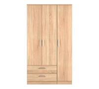 Cornwall Tall Triple 2 Drawer Wardrobe In Bardolino Oak (Ready Assembled)