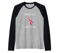 Cornwall United Kingdom Vintage United Kingdom Flag Map Raglan Baseball Tee