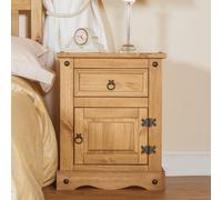 Corona 1 Door 1 Drawer Bedside Cabinet, Antique Wax Finish, Flexible Door