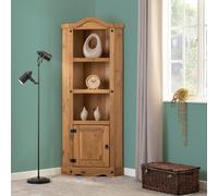 Corona 1 Door Corner Bookcase Unit Shelved Wax Solid Wood Pine Rustic Mexican