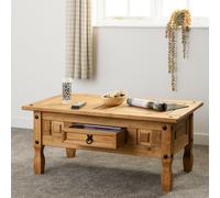Corona 1 Drawer Coffee Table Wax Solid Wood Pine Rustic Mexican Living Room