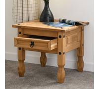 Seconique Corona Lamp End Table With Drawer In Distressed Waxed Pine