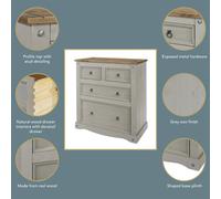 Corona 4 Drawer Grey Washed Wax Chest of Drawers - Wilko