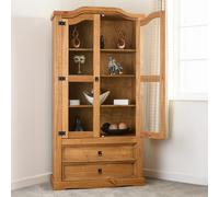Seconique Corona 2 Door 2 Drawer Glass Display Unit,Distressed Waxed Pine