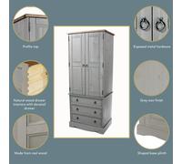 Corona 2 Door 3 Drawer Wardrobe, Antique Wax Finish, Black Metal Handles, Rustic