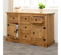 Seconique Corona 2 Door 5 Drawer Sideboard In Distressed Waxed Pine