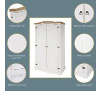 Corona 2 Door Wardrobe, Antique Wax Finish, Shelf and Hanging Rail, Storage