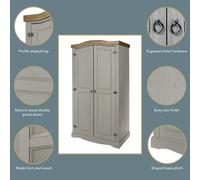Corona 2 Door Wardrobe, Antique Wax Finish, Shelf and Hanging Rail, Storage