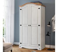 Corona 2 Door Wardrobe Double Arch Top Solid Wood Pine Wooden Bedroom - Distressed White Wax