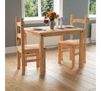 Corona 2-Seater Dining Set: Pine Wood Table + 2 Chairs, Distressed Waxed Pine with Black Detailing - Space-Saving Rustic Style (Code 333440)
