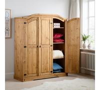 Corona 3 Door Wardrobe Wax Solid Wood Pine Freestanding Hanging Rustic Mexican