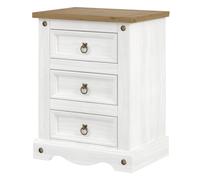 Corona 3 Drawer Bedside Cabinet, Antique Wax Finish, Black Metal Handles, Rustic