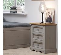 Corona 3 Drawer Grey Washed Wax Bedside Table - Wilko