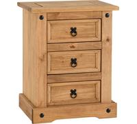 Seconique Corona 3 Drawer Bedside - Distressed Waxed Pine, Brown