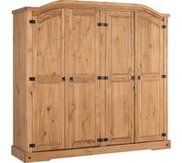 Corona 4 Door Wardrobe in Distressed Waxed Pine Finish Hanging Rail Shelved