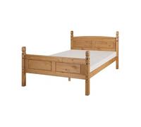 Corona 4'0 High Foot End Bed Frame - Solid Pine, Hand-Waxed Finish, Mexican Rustic Style with Antique Metal Fittings
