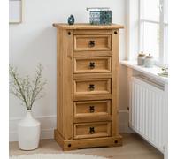 Corona 5 Drawer Narrow Chest Bedroom Storage Wax Solid Wood Pine Rustic Mexican