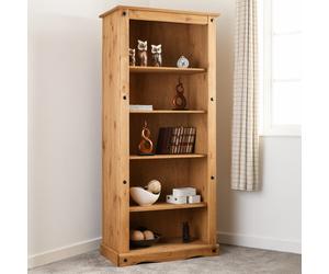 Corona 5 Shelf Tall Bookcase Unit Wax Solid Wood Pine Rustic Mexican