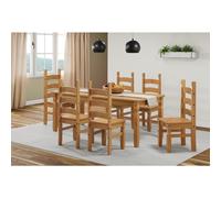 Corona 6'0" Dining Table & 6 Chairs Set Solid Wood Mexican Pine