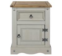Corona Bedside Cabinet - 1 Door - 1 Drawer - Grey Mexican Pine