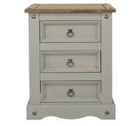 Corona Bedside Cabinet - 3 Drawer - Grey Mexican Pine